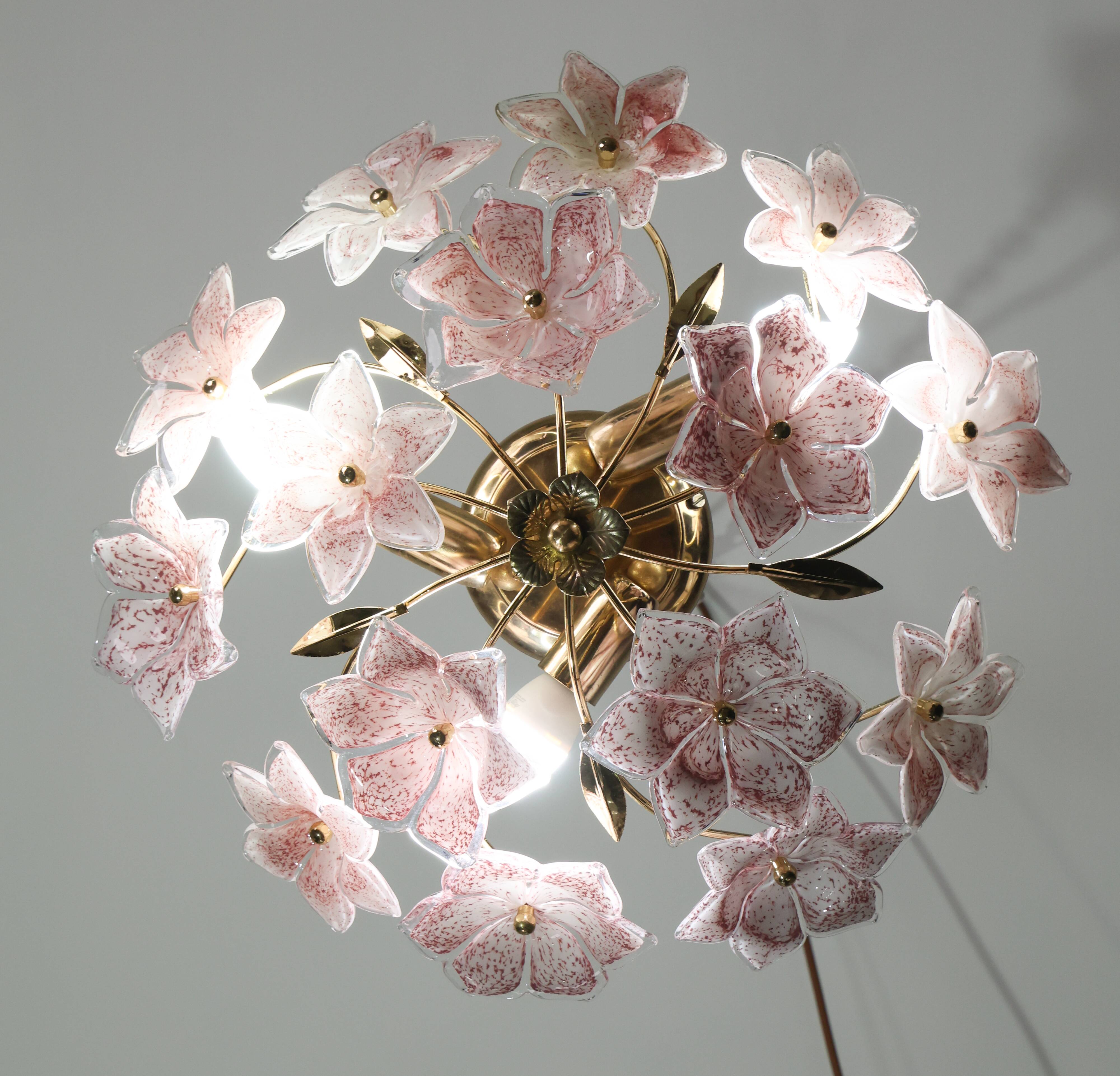 Lustre vintage Murano fleurs roses, années 1970
