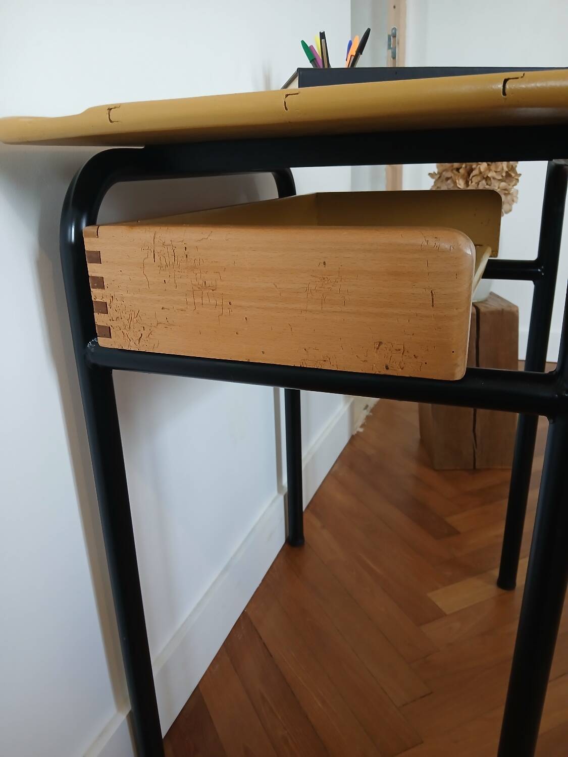 refurbished wooden school desk