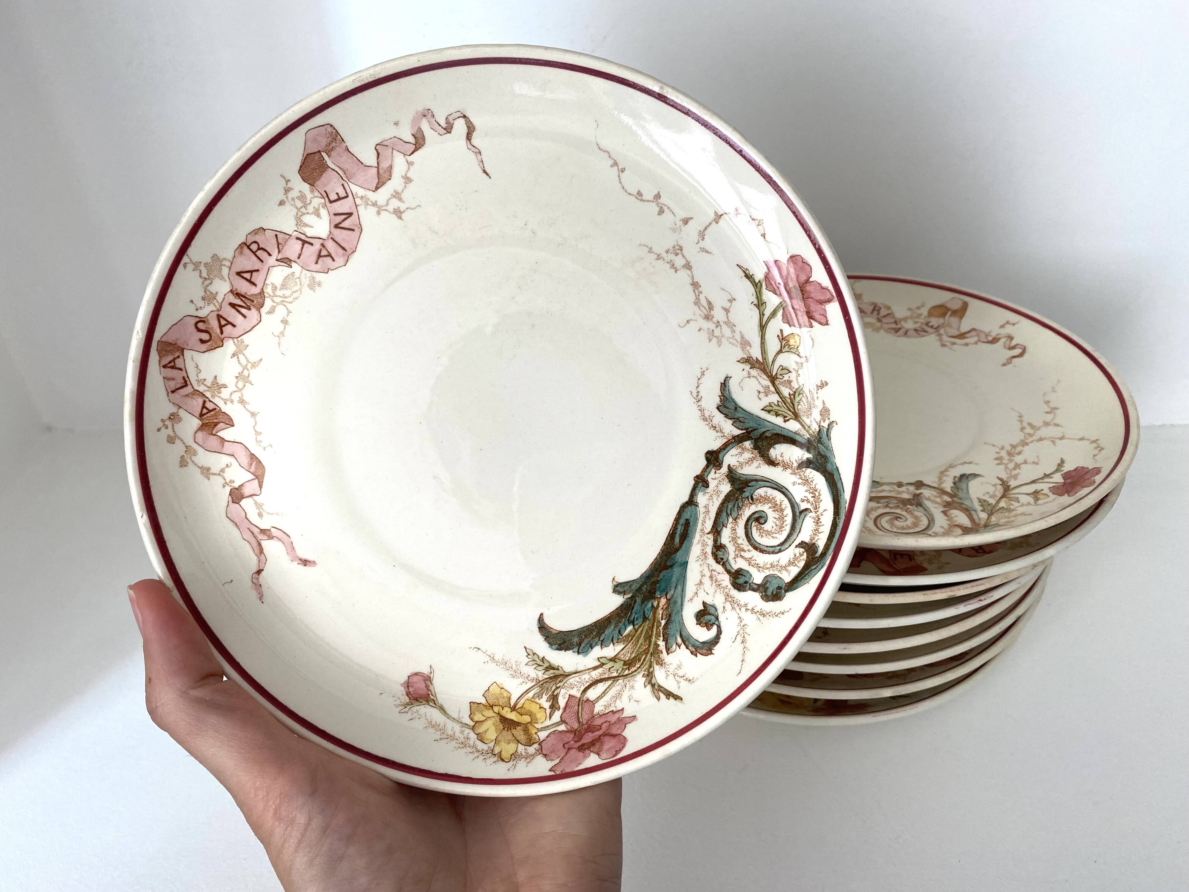 Set of 9 dessert plates "A la Samaritaine" K&G Lunéville 1900, art nouveau service