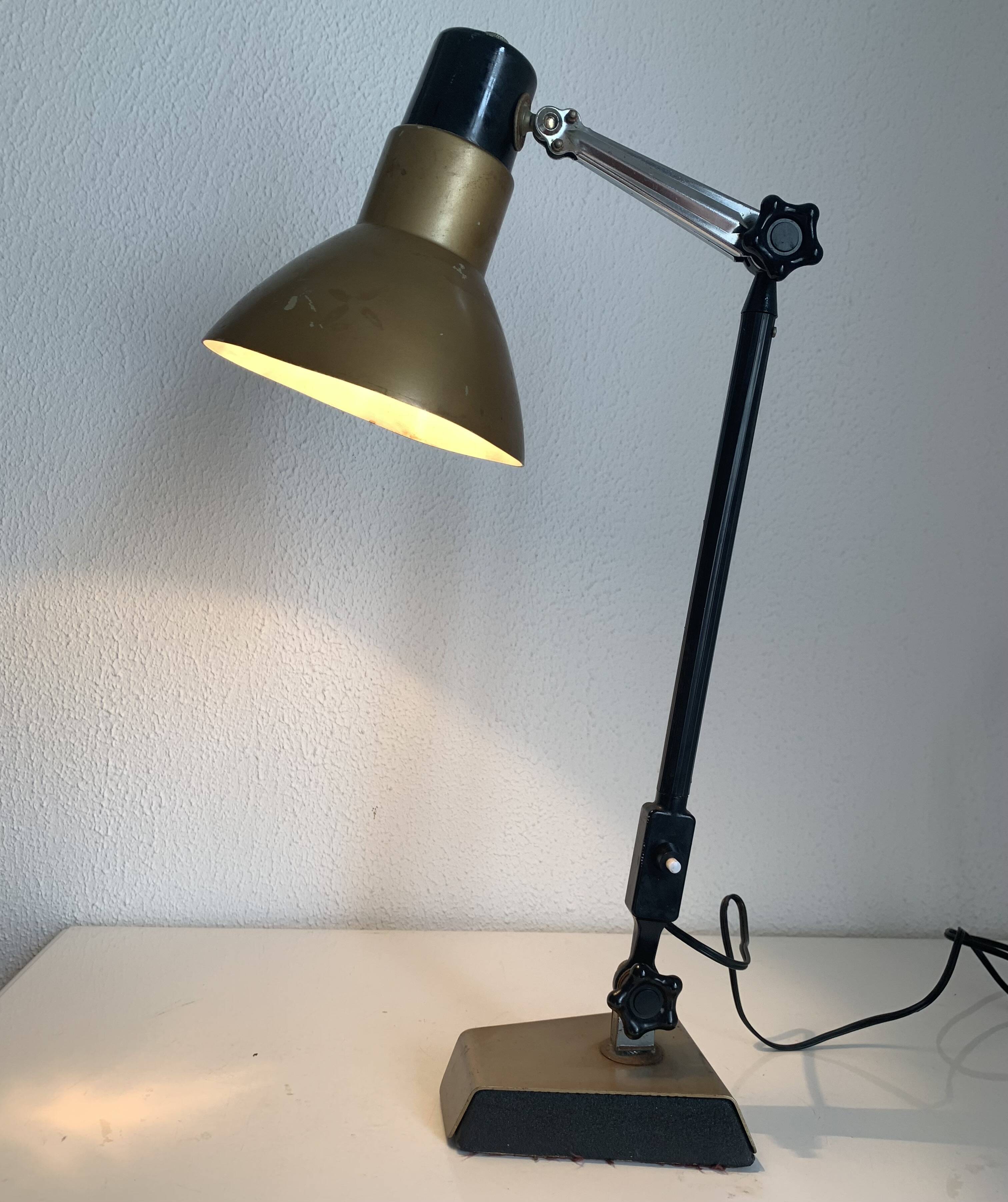 Lampe vintage 1950 industrielle Super Chrome champagne - 55 cm