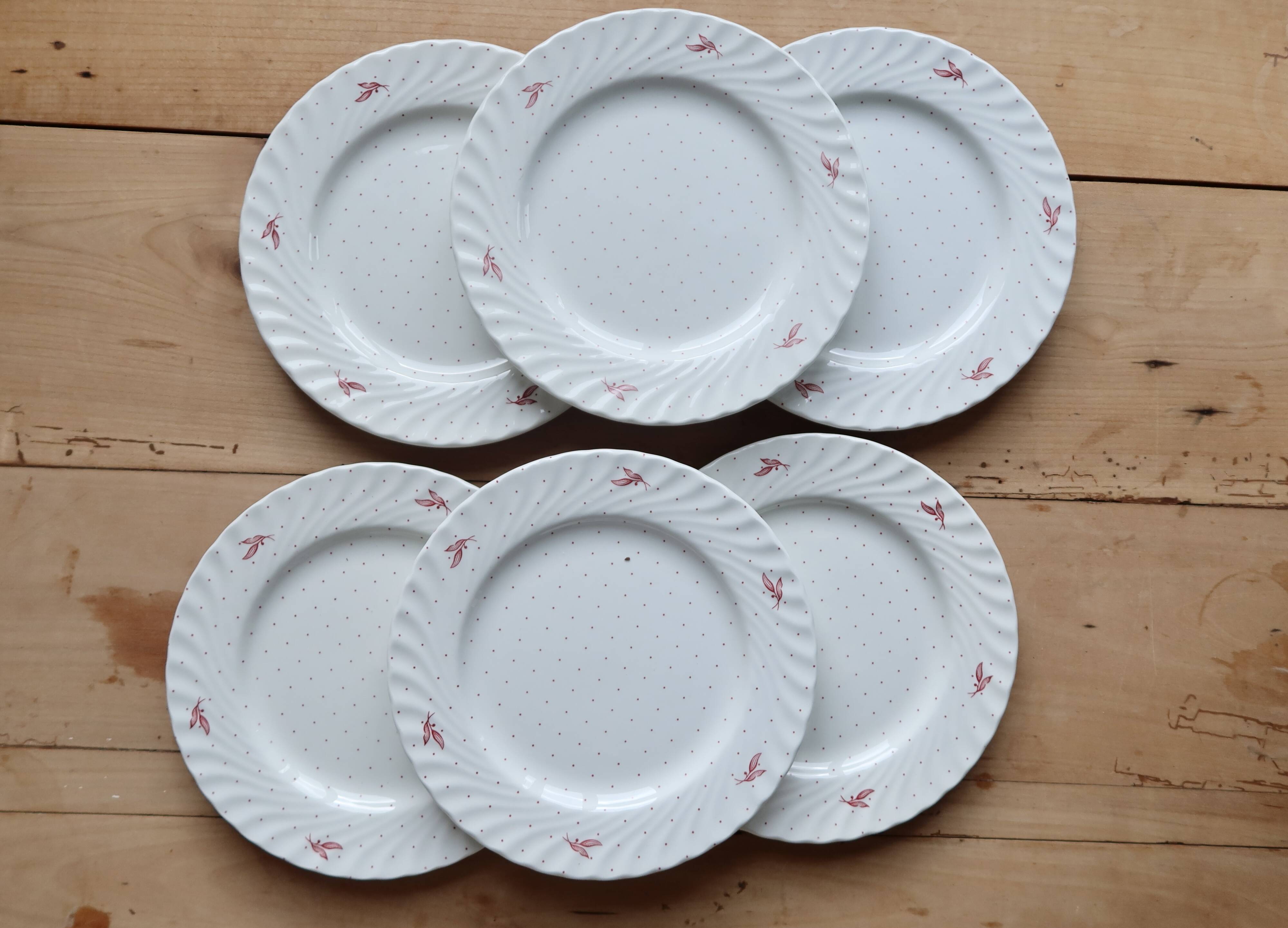 6 vintage porcelain dessert plates Fontebasso - Red polka dot design