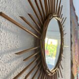 Vintage 1960s sun mirror made of rattan - 55 cm