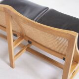 Scandinavian bench in oak, rattan and leather - RUD THYGESEN - 1970s