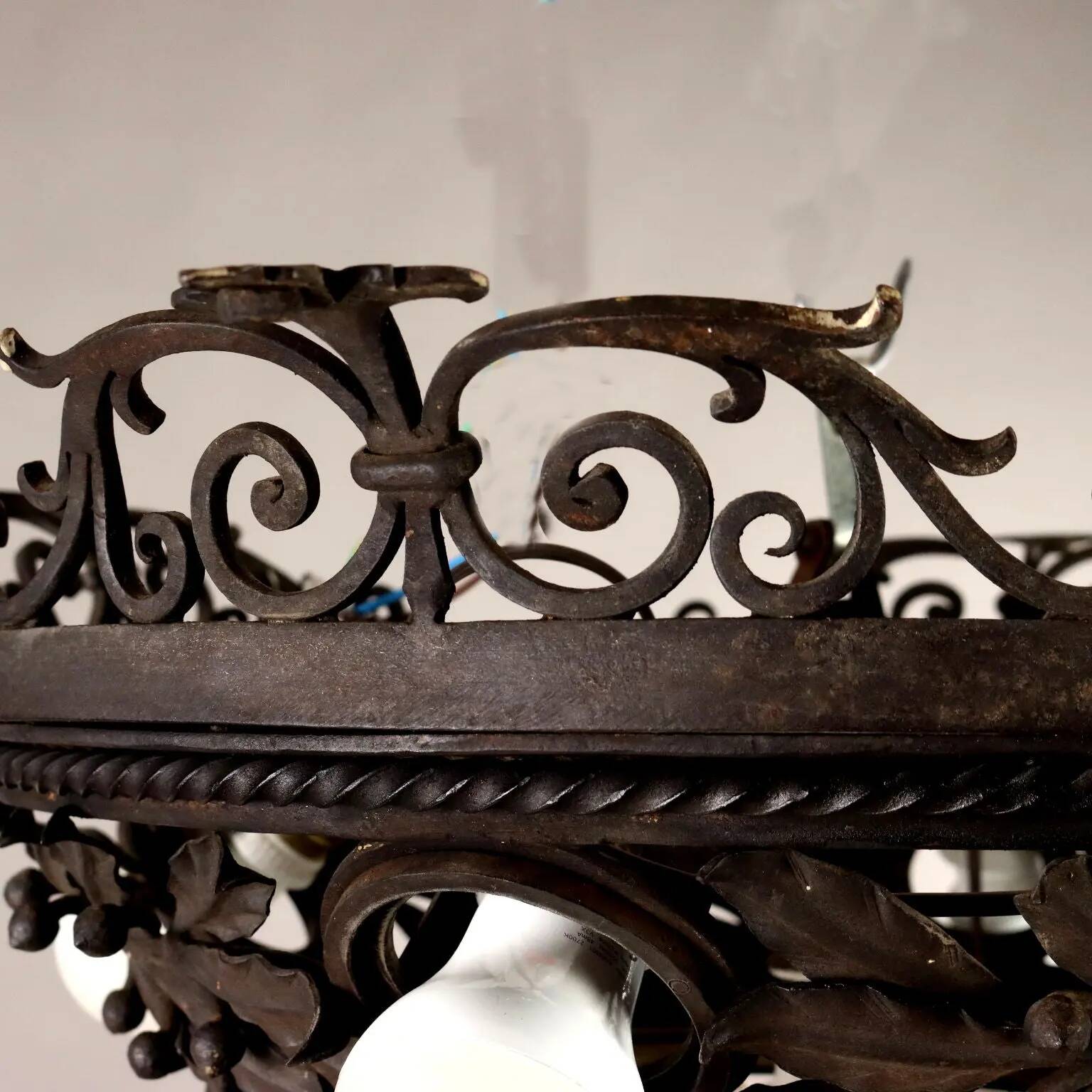 Antique Art Nouveau wrought iron chandelier, 20th century