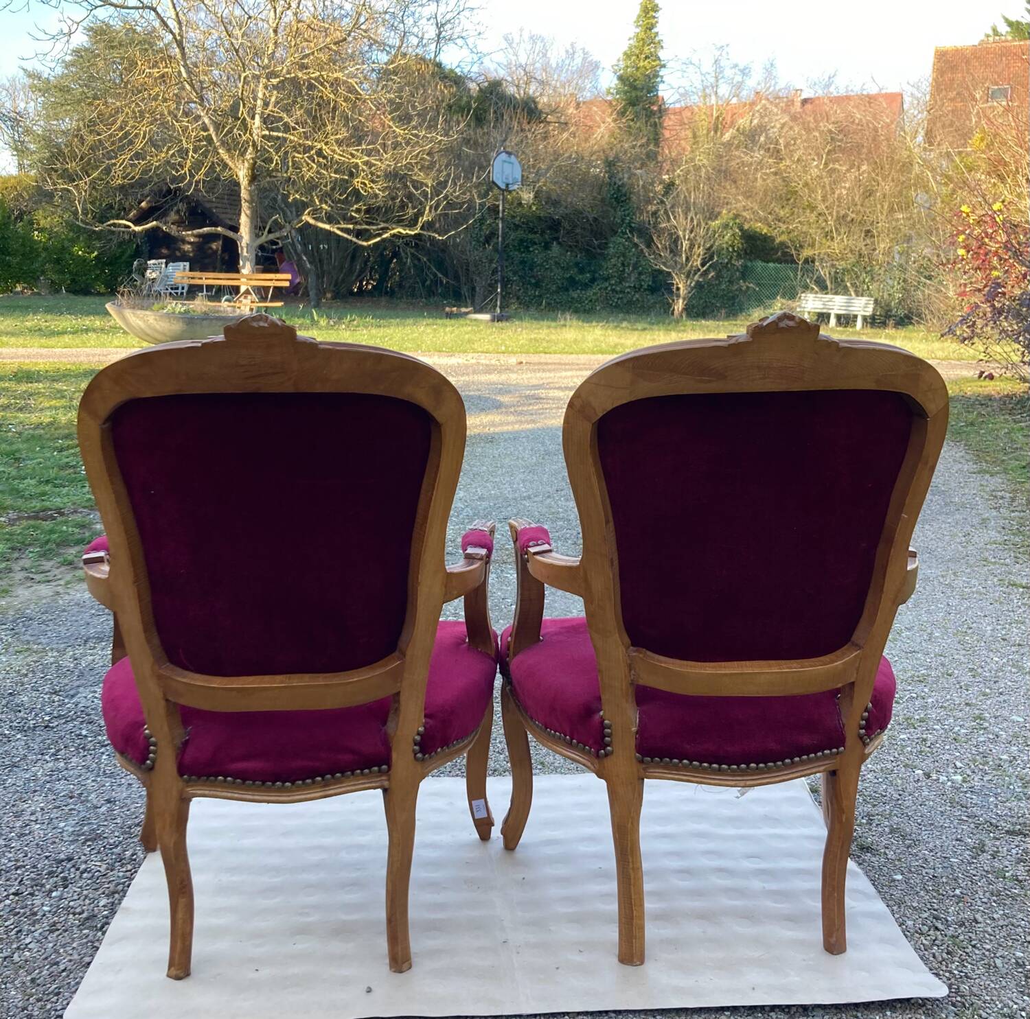 Louis XV armchairs in solid wood, 20th century