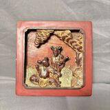 Ancien panneau, bas relief en bois sculpté laqué et doré dynastie Qing, Chine