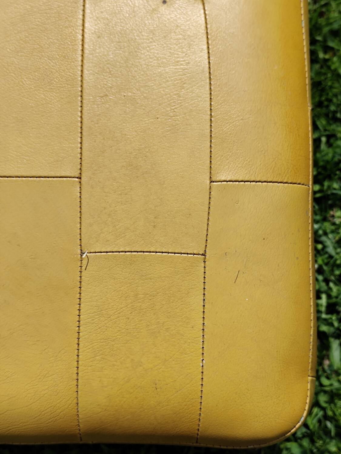 Pouf, cubic synthetic leather stool