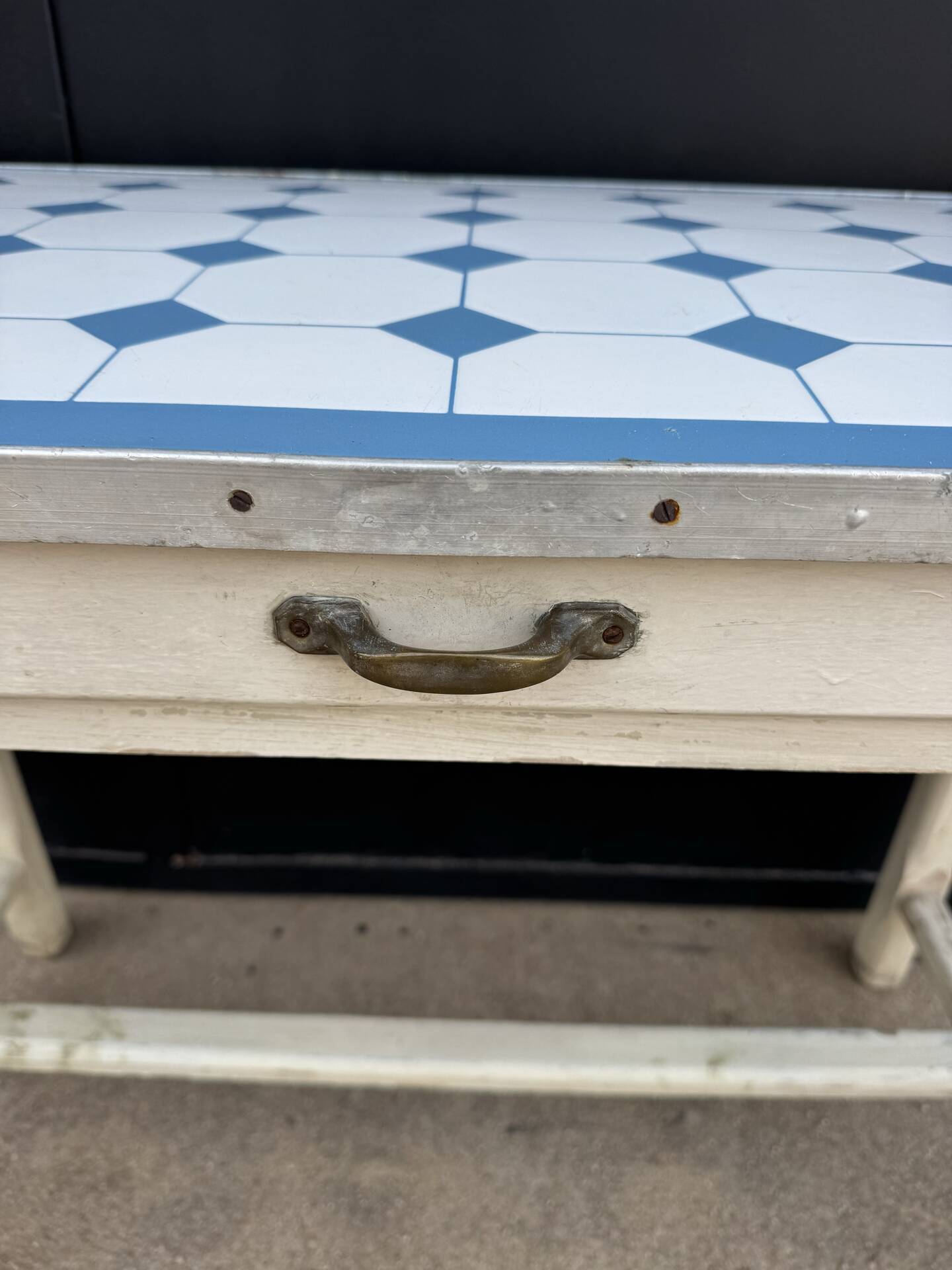 Table cuisine bois tôle émaillée années 50