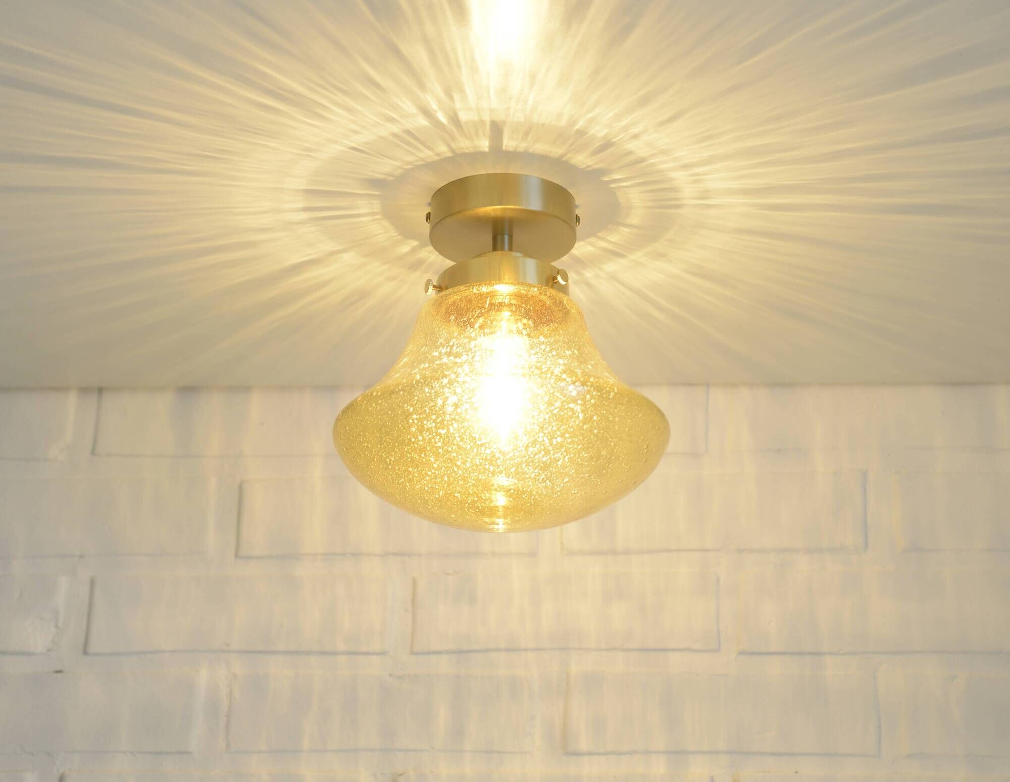 Amber Bubble Glass Ceiling Light, Brass Semi Flush Mount, Mushroom Lamp