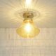 Amber Bubble Glass Ceiling Light, Brass Semi Flush Mount, Mushroom Lamp