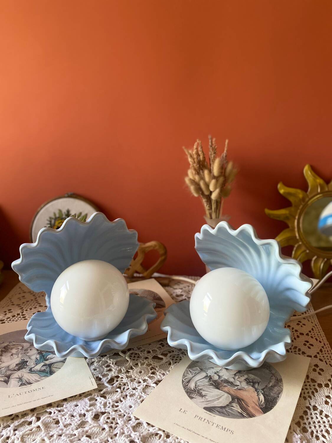 Rare pair of vintage shell lamps