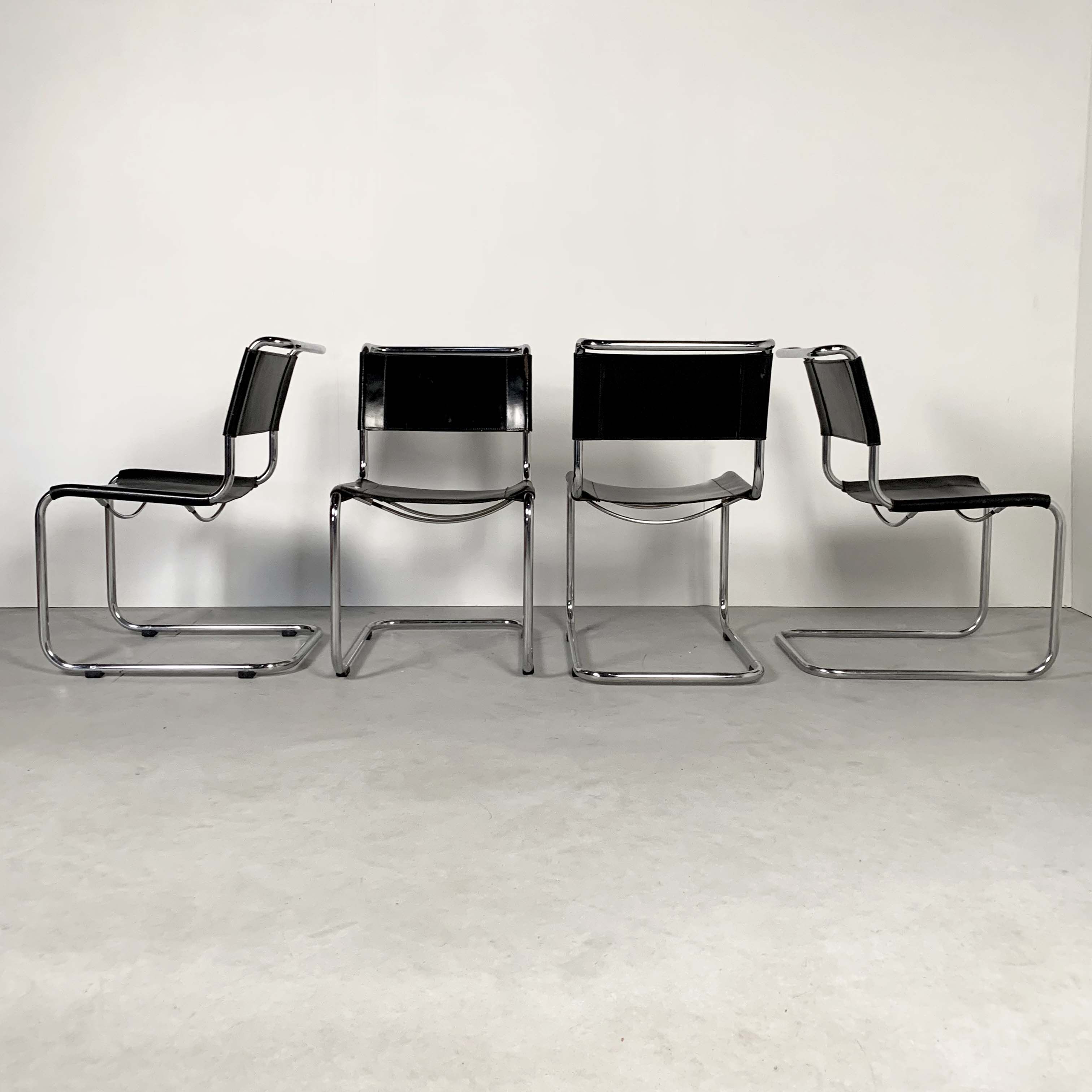 Set of 4 B33 leather chairs by Marcel Breuer, Thonet edition 1930