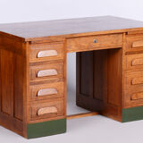 Restored Art Deco Solid Oak Writing Desk Made in the 1930s, Czechia