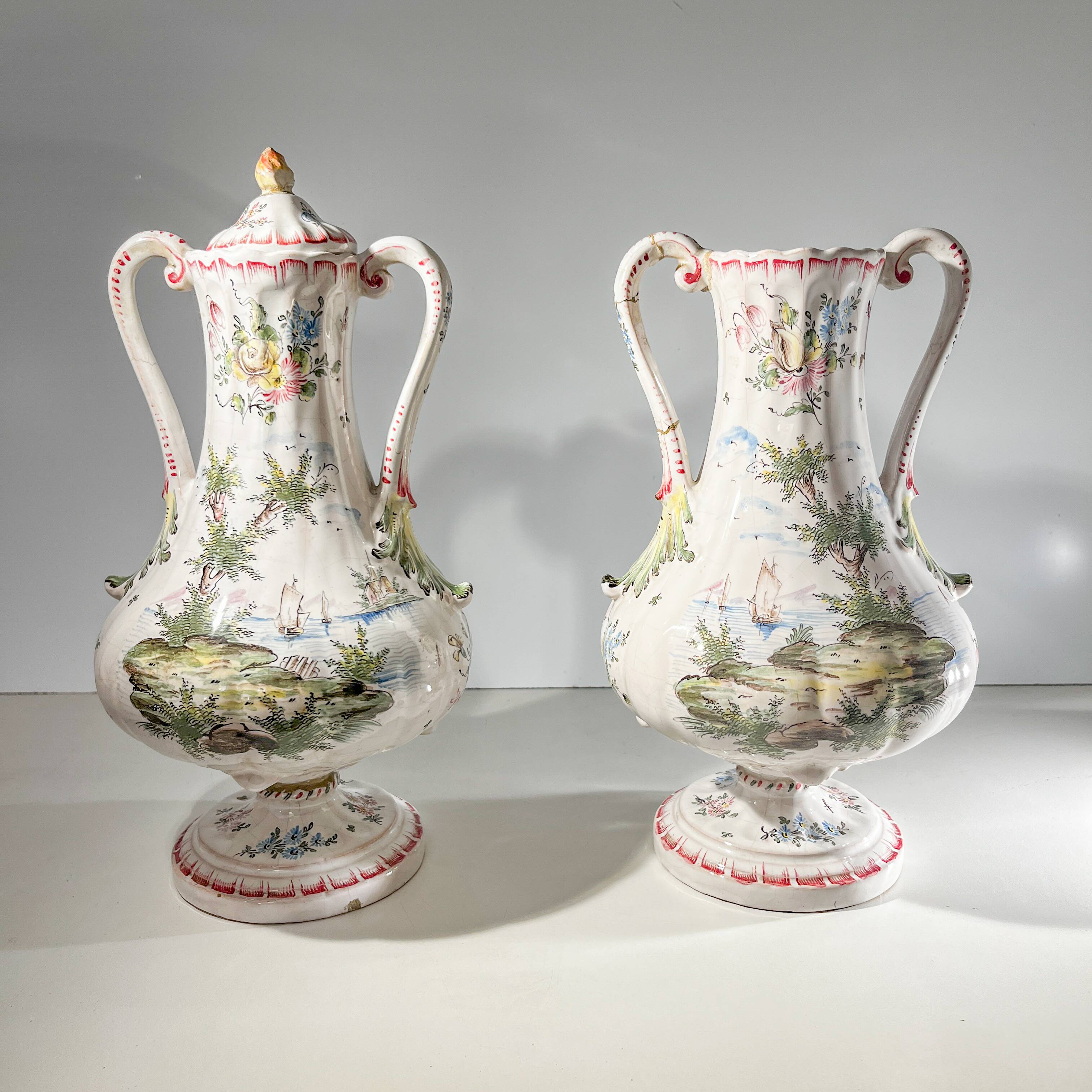 Pair of vases, Marseille earthenware factory, Joseph Gaspard Robert