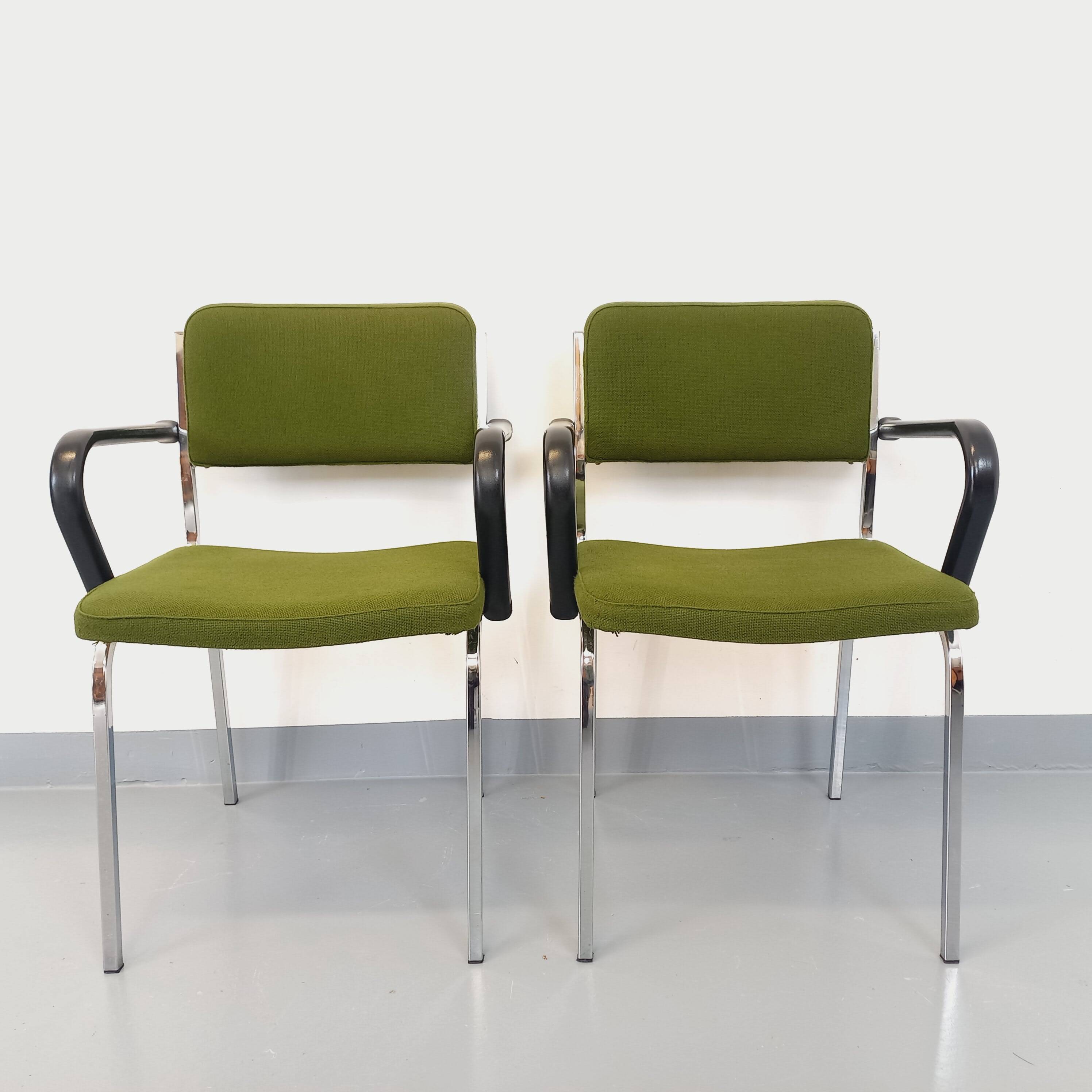 Pair of vintage fabric and chrome armchairs from the 70s
