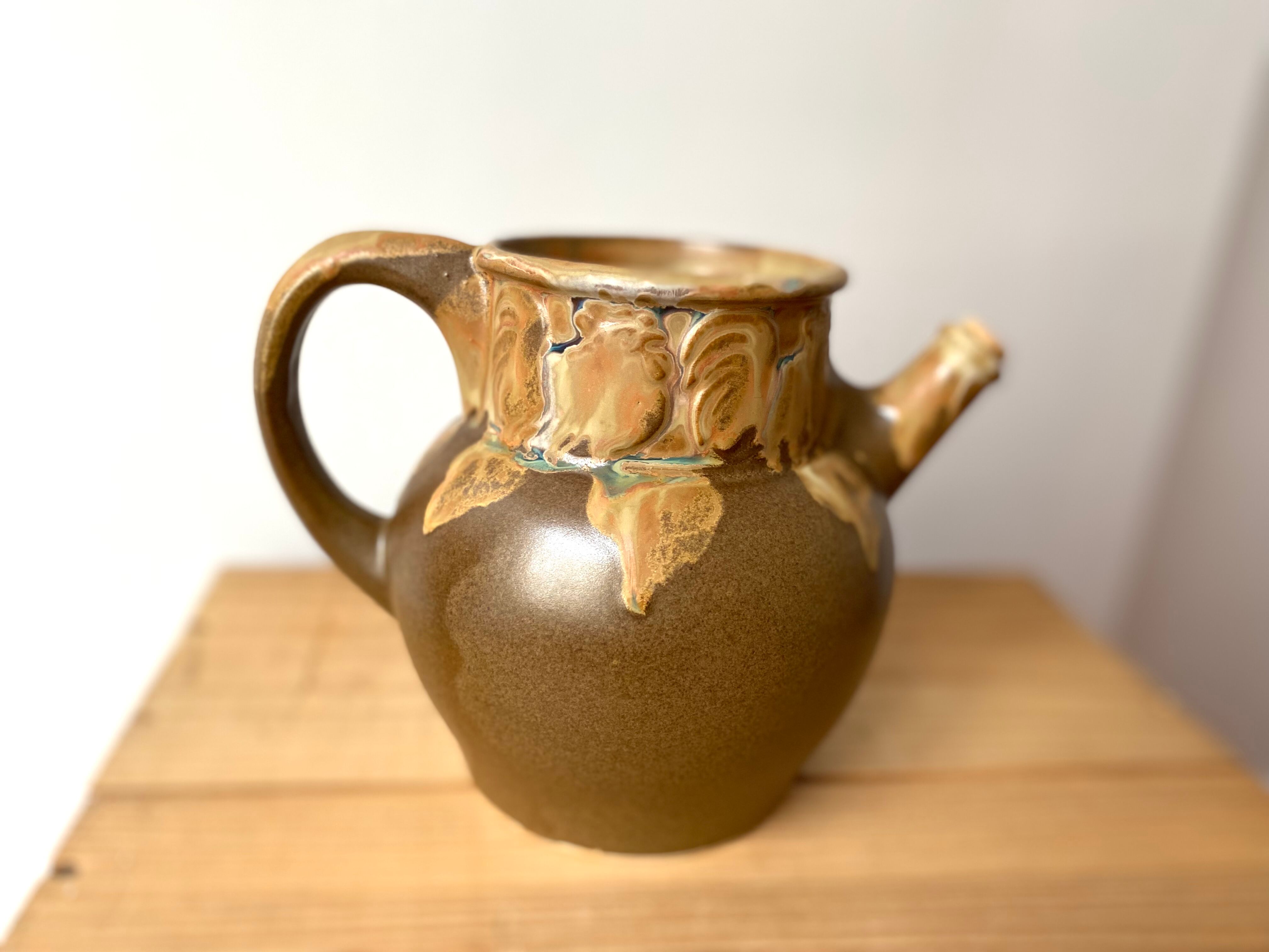 Pichet carafe en grès Denbac coqs années 30 vintage