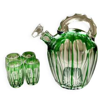 Saint-Louis crystal liqueur carafe and its 4 matching glasses