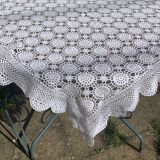 Tablecloth, crochet blanket in white cotton, artisanal and vintage