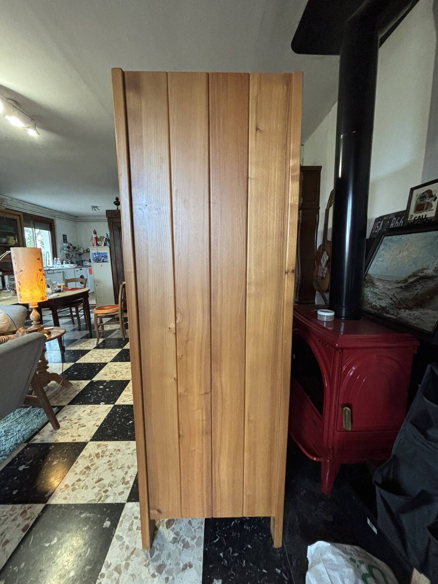 Brutalist wardrobe made of solid elm from Maison Regain, vintage 1970.