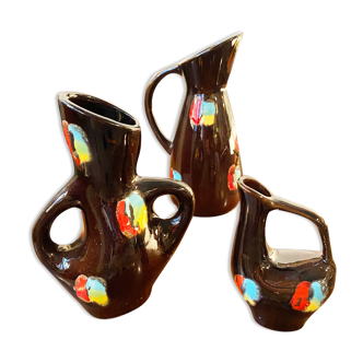 Set of three ceramic pitchers