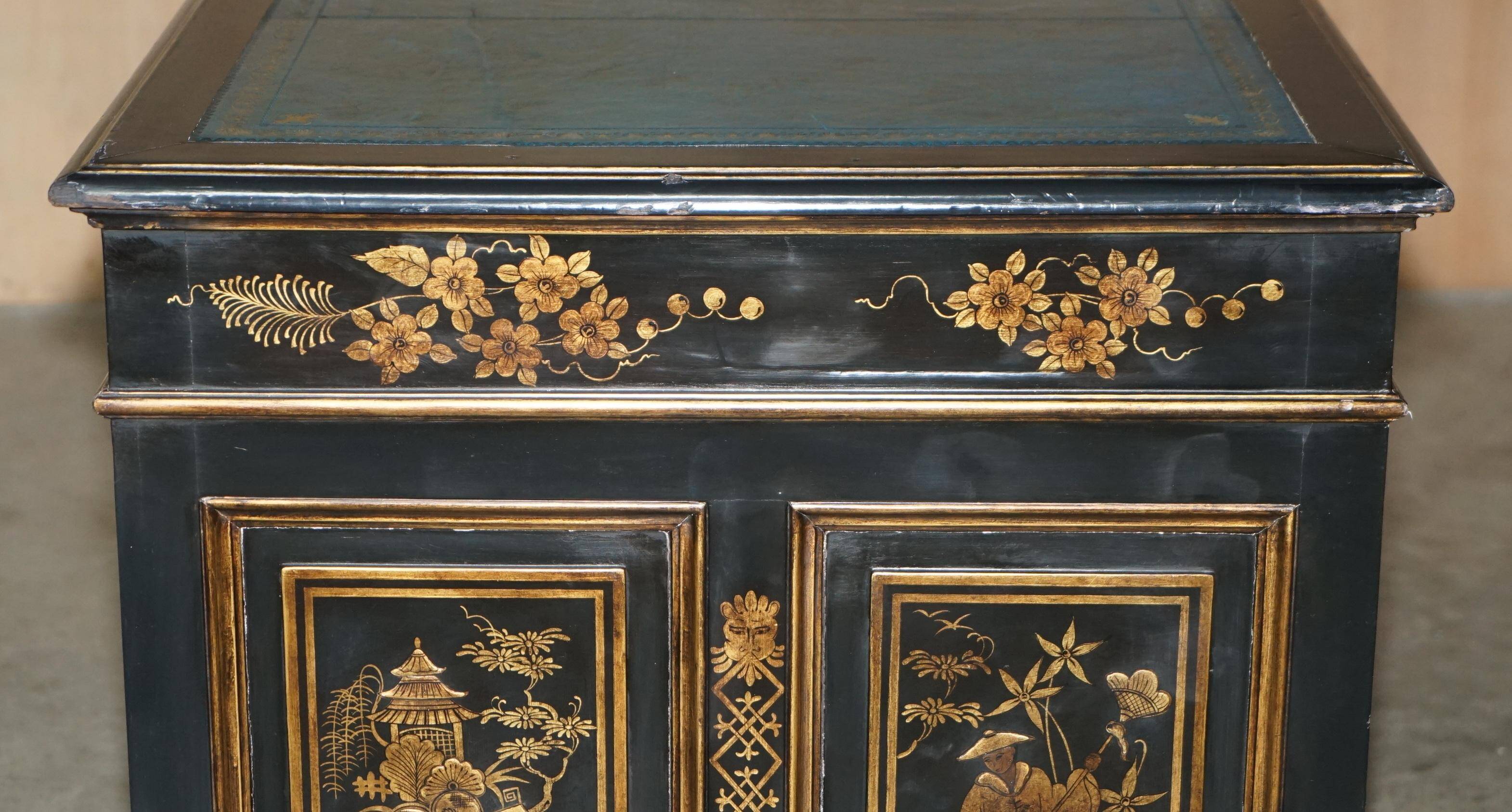 Chinese Bureau Chinoiserie 19th Century Napoleonic Leather