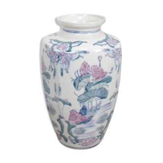 Vintage porcelain vase with pink flowers