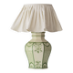 Spanish Revival Table Lamp in Green Ivory Crackle Ceramic, New Linen Shade
