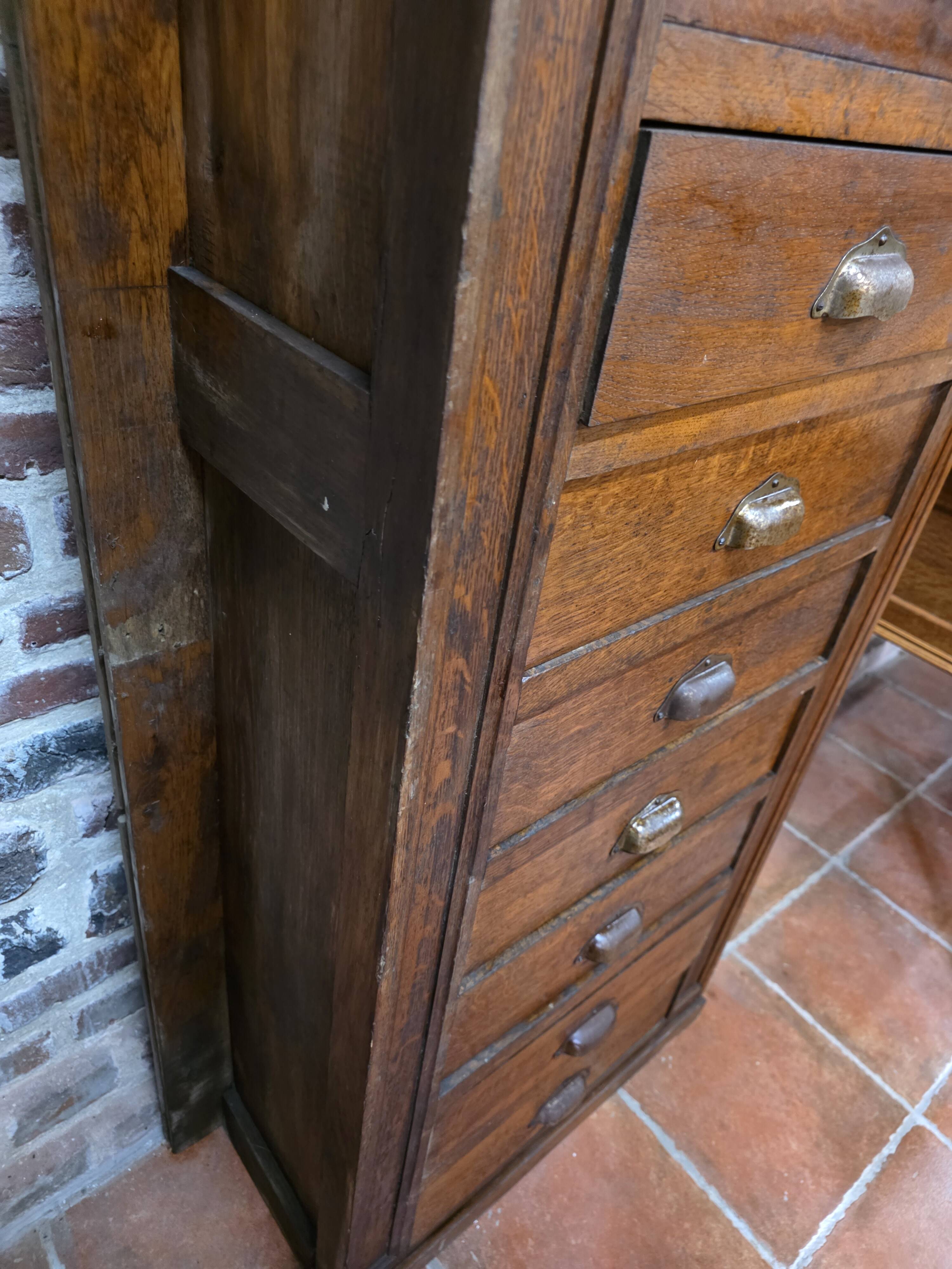 11-drawer solid oak craft cabinet