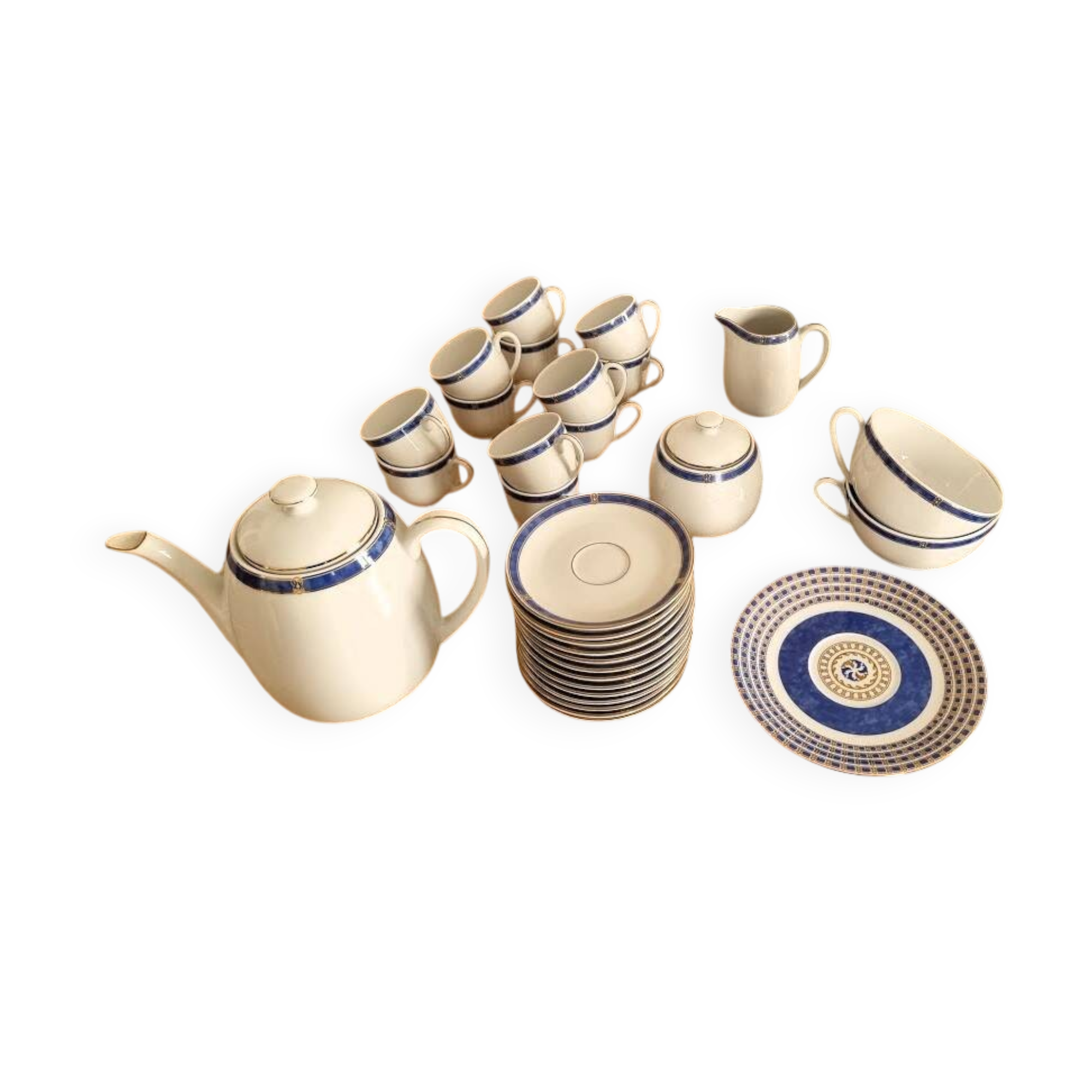 Service à café/thé Christofle Océana Bleu, porcelaine de Limoges