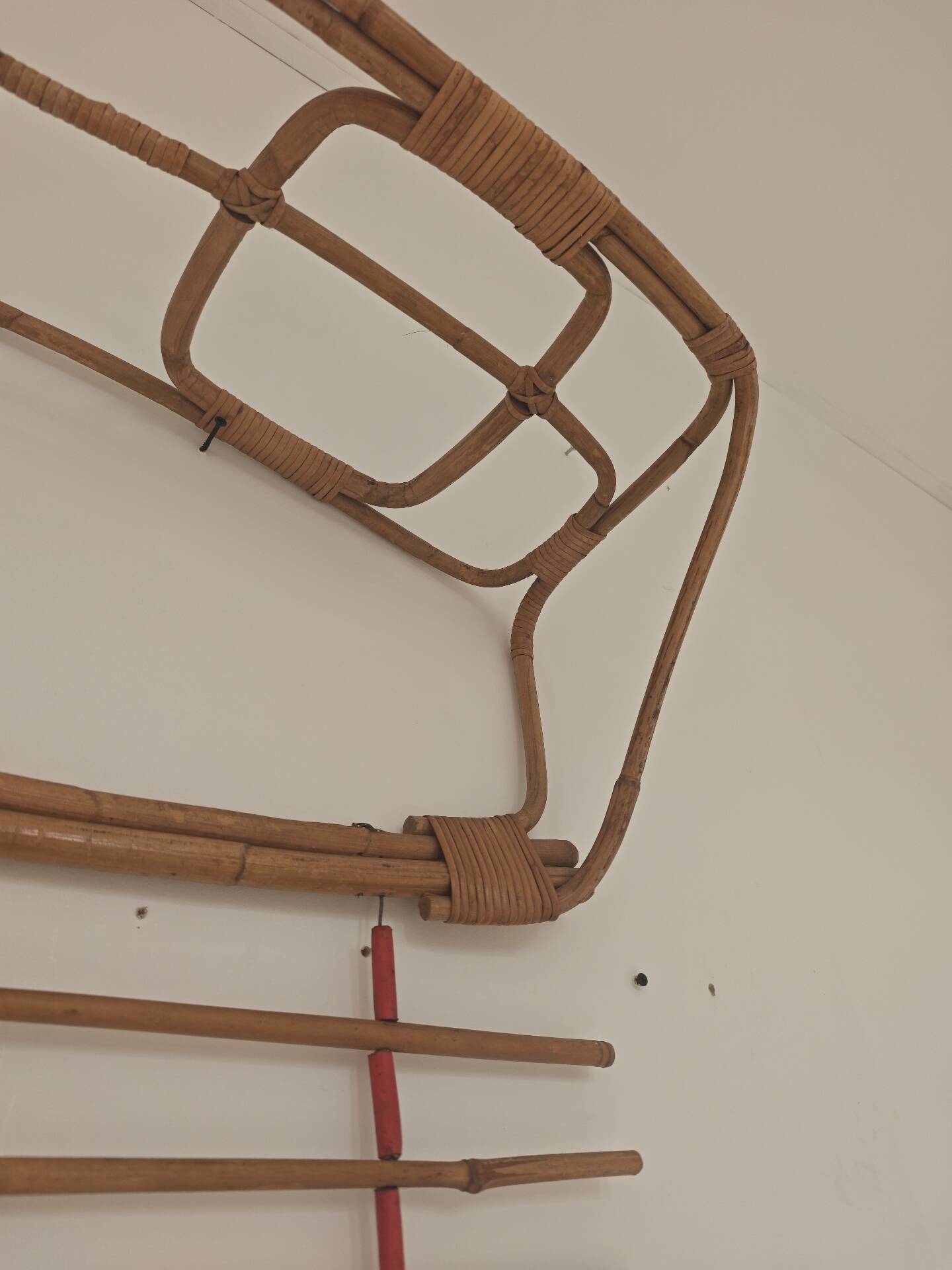 Wall-mounted coat rack in rattan, Czechoslovakia 1960