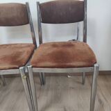 Suite of 4 chairs 70s chrome metal and velvet