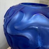 Blue frosted crystal vase Cristallerie de haute Bretagne France