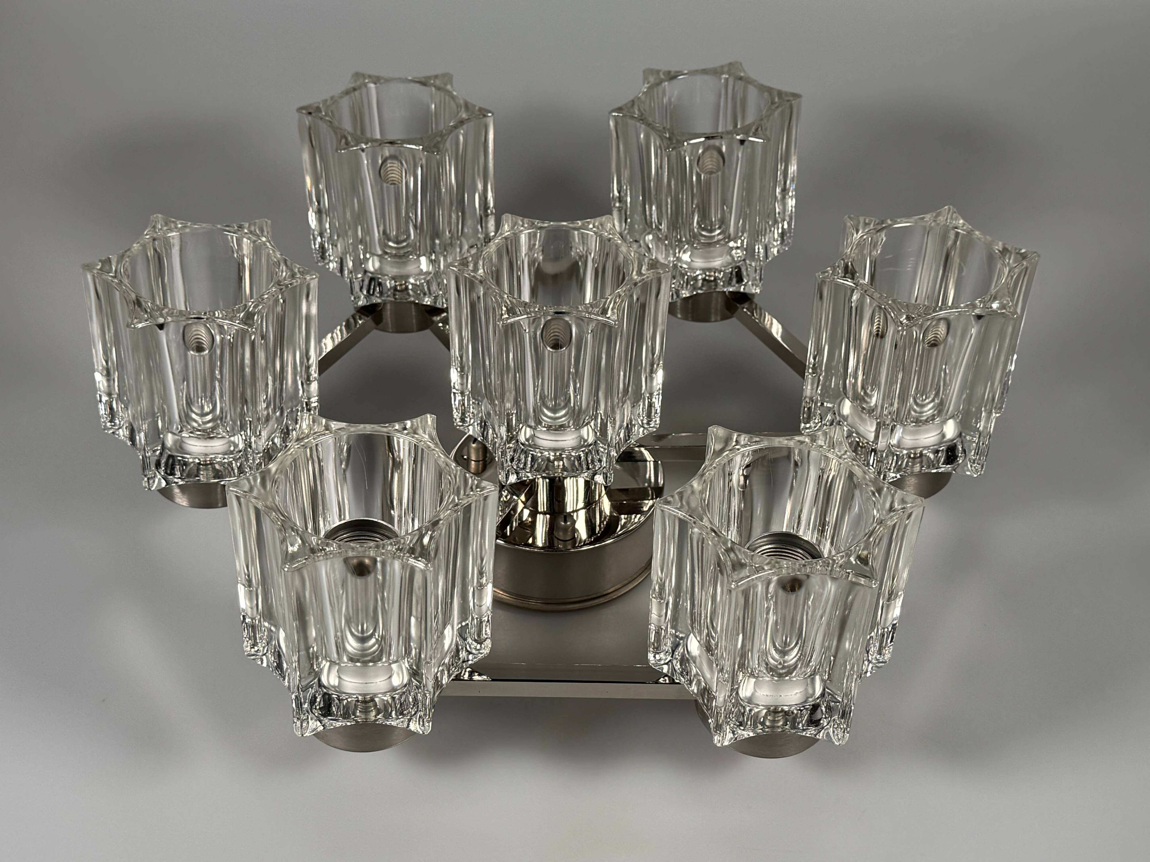1960s 1970s Ceiling or Wall Lamp German Ice Glass Space Age Design