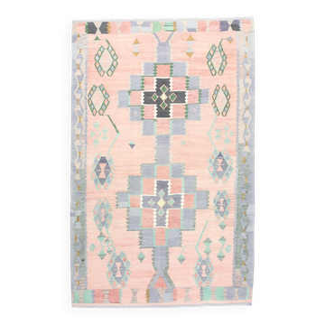 5x8 Faded Pink Vintage Kilim Rug, Living Room Rug, 161x255Cm