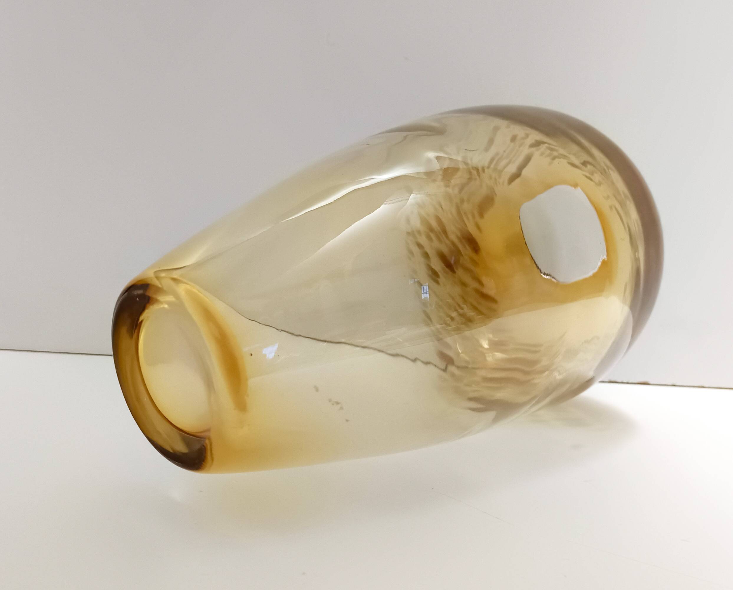 Straw Colored Murano Glass Vase attr. to Fratelli Toso with Aventurine