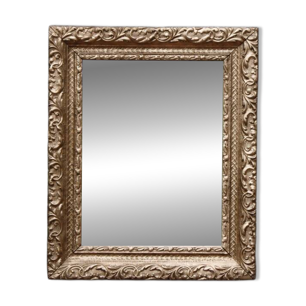 Petit miroir ancien en bois et stuc doré – style baroque – 35 × 29 cm