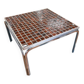 Vintage square coffee table with chrome legs and small tiled squares.