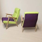 Pair of restored vintage armchairs, green and purple upholstery