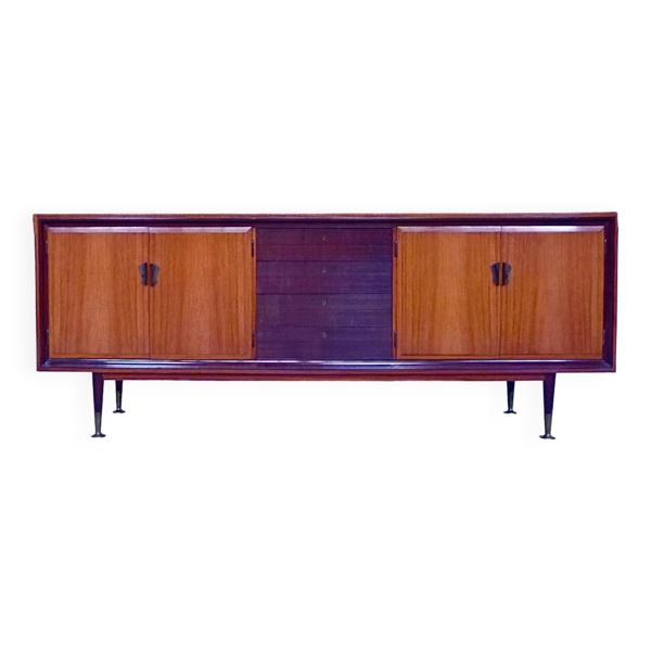 Grand buffet italien du milieu du siècle avec détails en laiton, années 1950