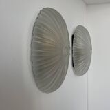 Pair of vintage sandblasted glass wall lights, France 1970s