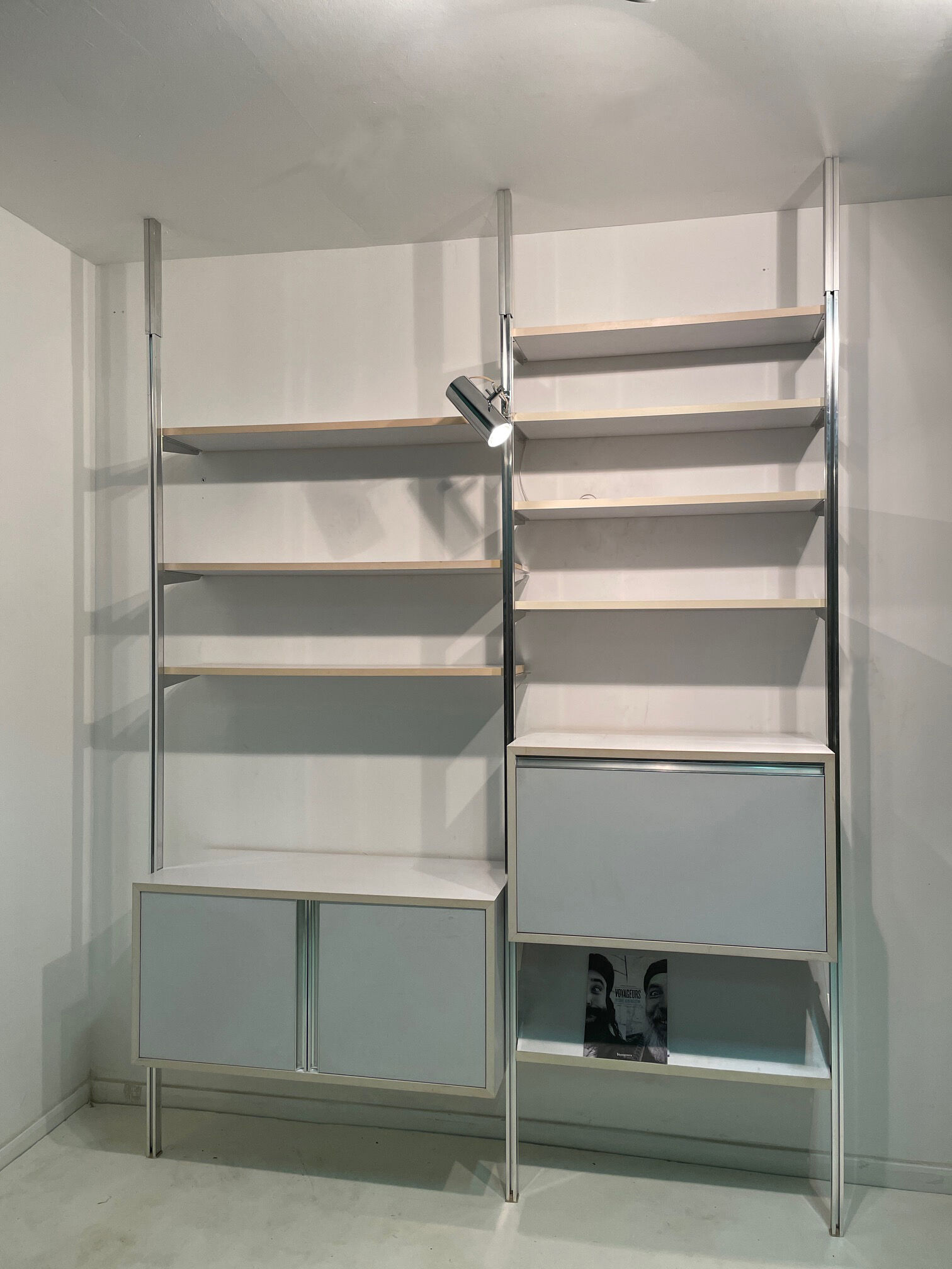 Modular floor/ceiling library with sideboard and secretary