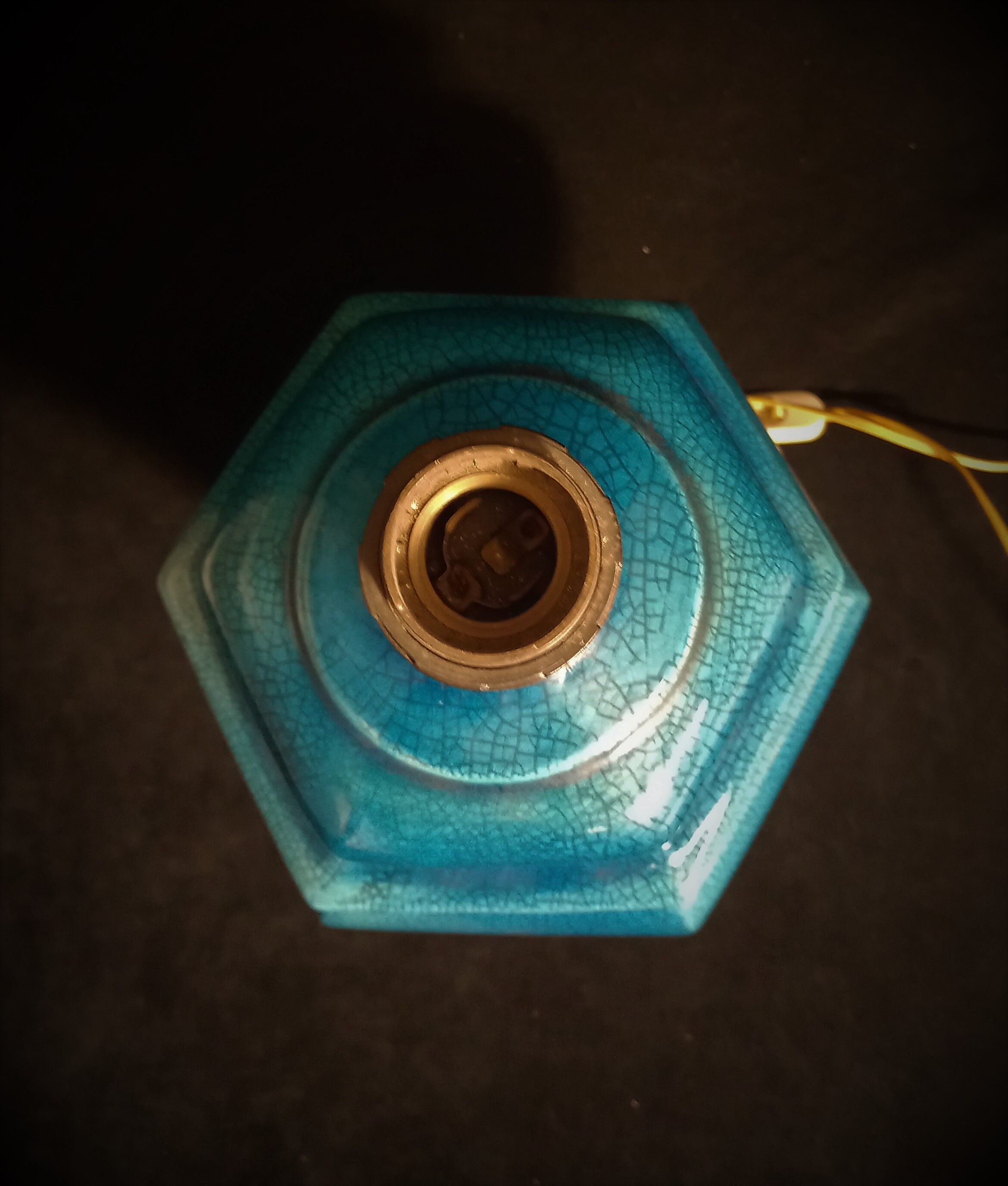 Table lamp foot in cracked turquoise earthenware