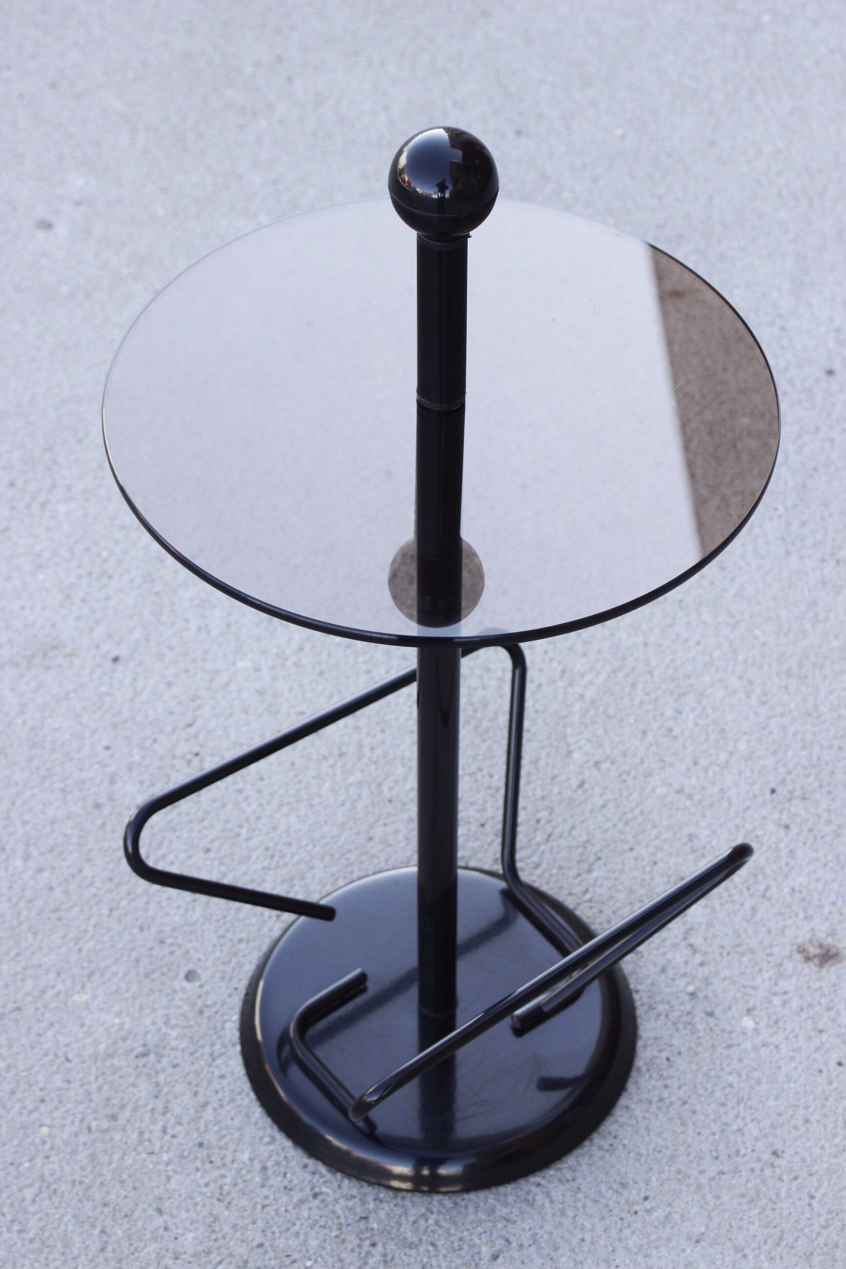 Laqué Steel and Smoked Glass Side Table, Italy, 1980s
