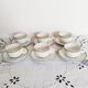 Set of 6 white and green bistro cups, gold rim