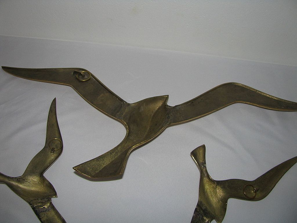 Ensemble de décoration murale 3 x mouette hirondelle oiseau laiton 80 / 90 s