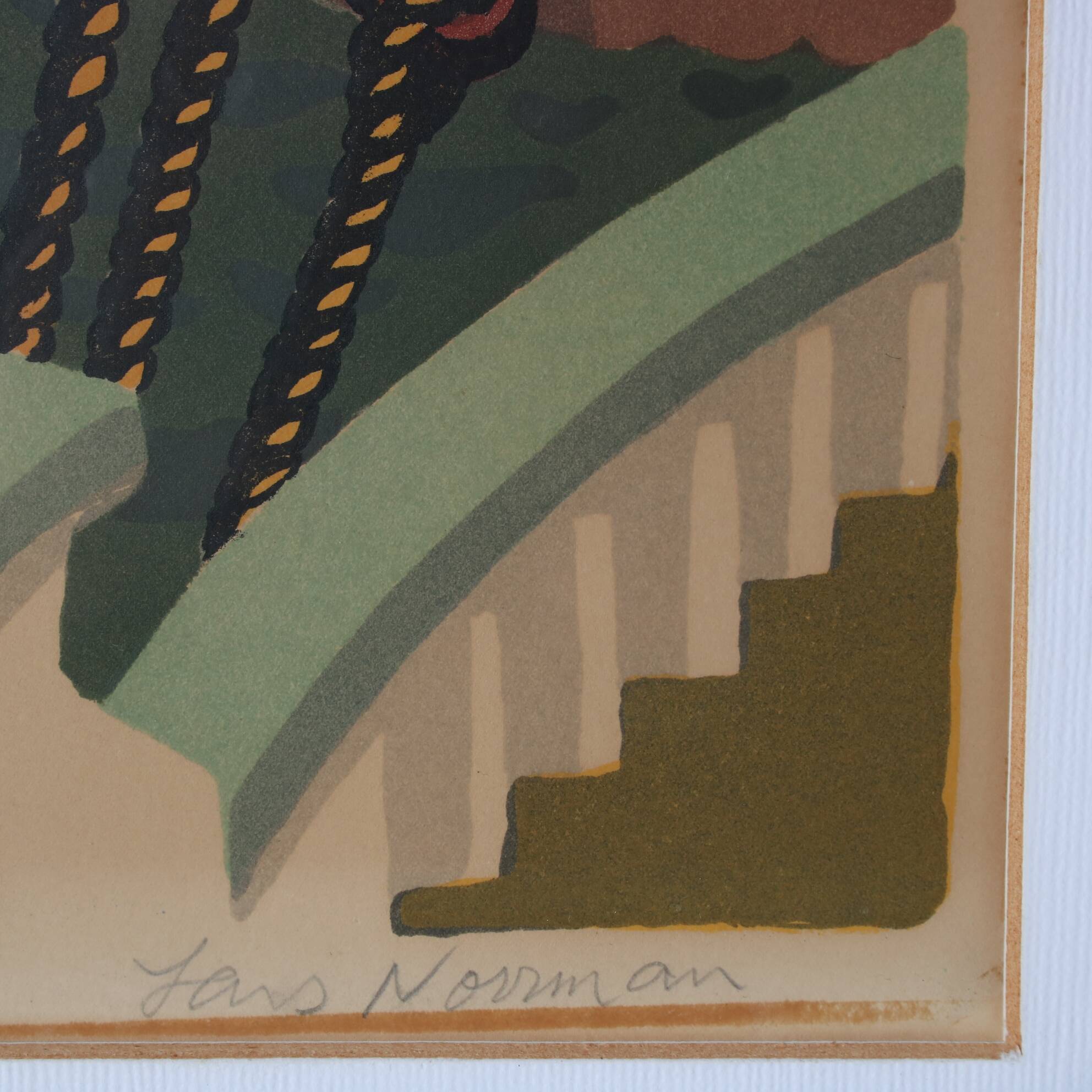 1950s Framed lithograph by Lars Norrman, Sweden