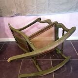 19th century Japanese rocking chair, green lacquer and canework