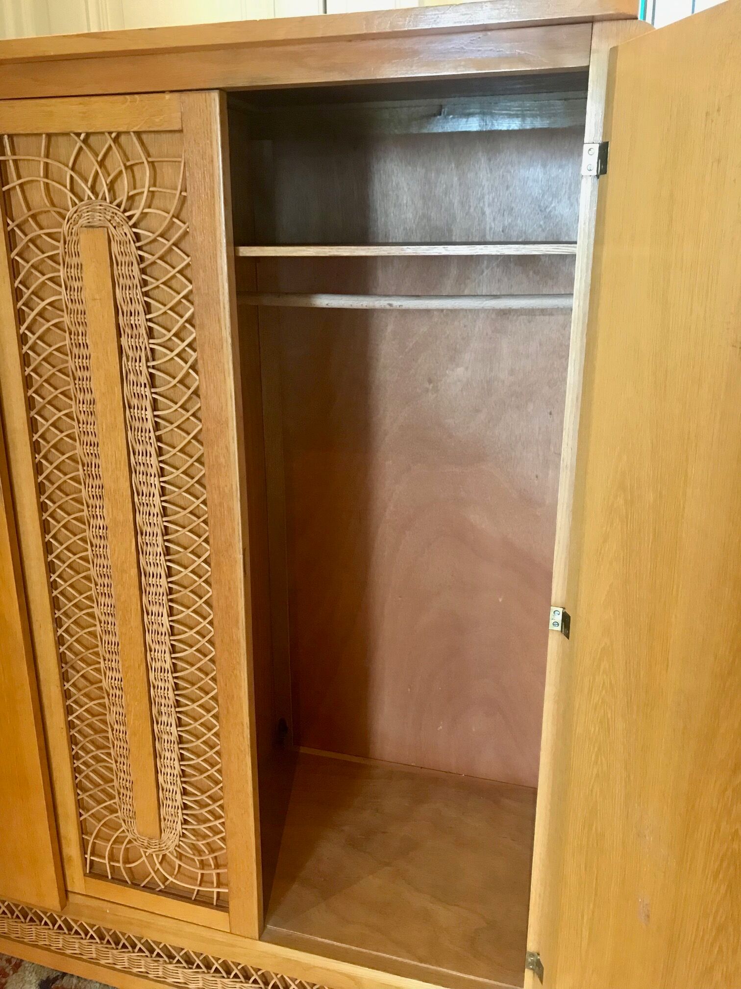 Wood cabinet and rattan 60s