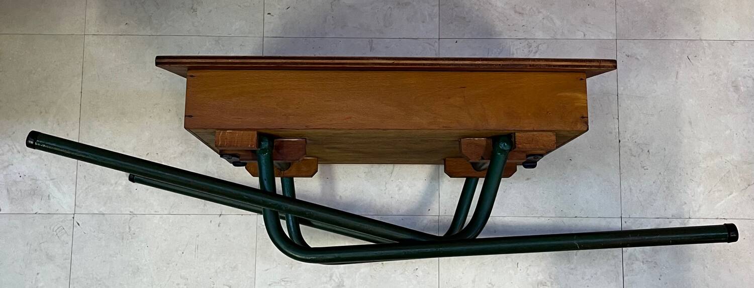 Folding wood and metal school desk