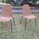 Pair of Legler rattan and metal dining / stacking chairs, Switzerland 1960s